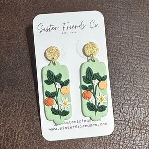 Green Floral Earrings with Gold Accents